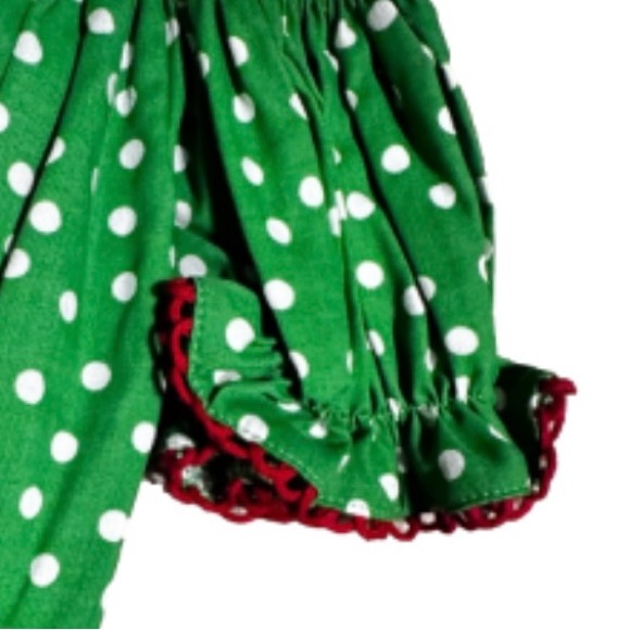 Girls 12M Elf on the Shelf Smocked Green & White Polka Dotted Christmas Dress - Picture 4 of 7